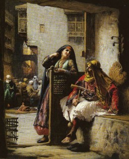 Almeh_Flirting_with_Albanian_Policeman,Cairo_Frederick_Arthur_Bridgman_USA
