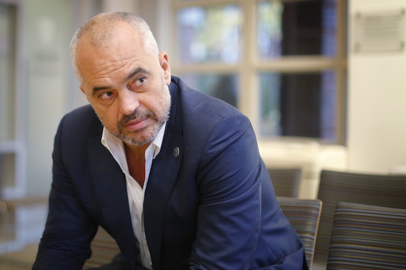 Prime Minister of Albania Edi Rama is interviewed by Reuters at the Kennedy School of Government at Harvard University in Cambridge, Massachusetts October 16, 2014. REUTERS/Brian Snyder (UNITED STATES - Tags: POLITICS EDUCATION)